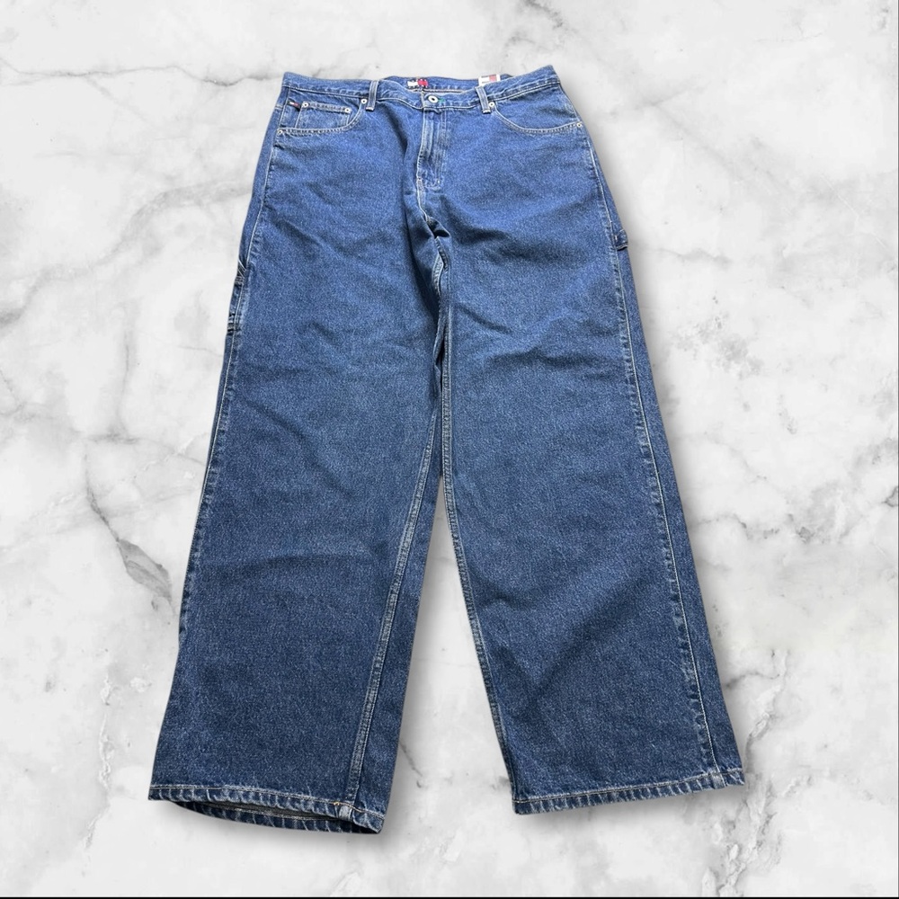 Vtg Tommy Jeans Carpenter Jeans Mens 38x32 Blue Denim Baggy Straight New